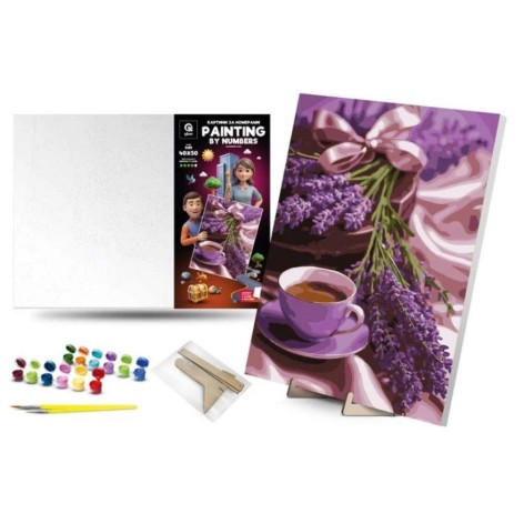 Картина по номерам 40х50 см "Лавандовый кофе" с деревянной подставкой