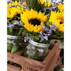 Картина по номерам Подсолнухи в банке Strateg с лаком и уровнем размером 40х50 см (VA-3423)