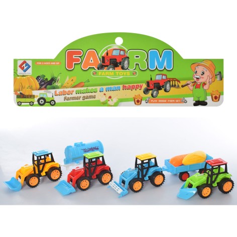 Набір машинок 4 трактори 12см, 2 причепи, рухомі деталі, в п/е, 28,8-29-6см 