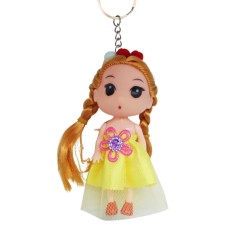 Лялька-брелок у сукні з обручем, жовта