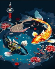 Набір для розпису по номерах Азіатський стиль - Коі Strateg розміром 30х40 см (SS6811)