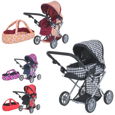 Коляска для куклы, демисез, корз, регул.ручка, металл, микс видов, кор, 37-45-14см 