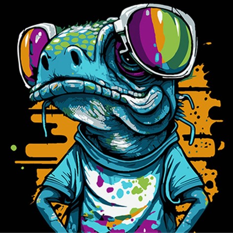 Картина по номерам Strateg ПРЕМИУМ Яркая рептилия на черном фоне размером 30х30 см