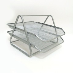 Лоток/бумаги метал.горизонт. "Сетка" 2 отделения, серебр