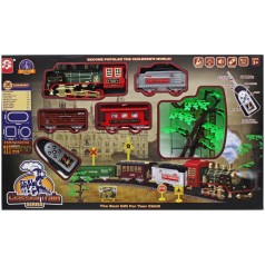 Залізниця на радіокеруванні (звук, підсвічування, парогенератор; локомотив+3 вагони, декорації)