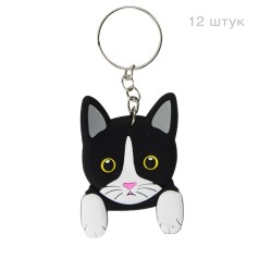Брелок гумовий голова котика чорний з лапками, 12 штук