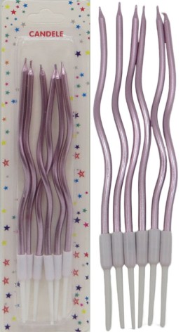 Свічка для торта спіралька рожева 15,5см 6шт.(15*50)