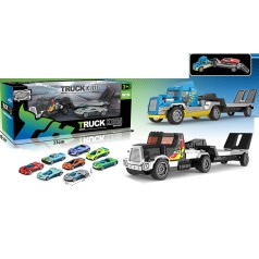 Трейлер інерція, 20,5см, машинка, метал+пластик, 2 види трейлерів/мікс видів машинок, в кор-ці, 23-9-9см /60/