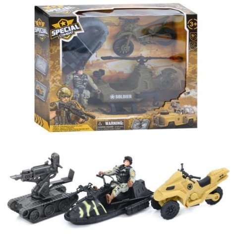 Набор с фигурками военный, транспорт 3шт, солдат 9см, 2 вида, в кор-ке, 27-23-7см 