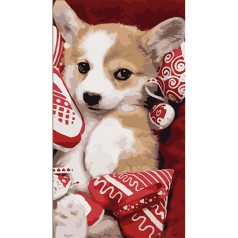 Набор для росписи по номерам Песик с мягкими сердечками размером 50х25 см (WW234)