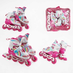 Ролики розмір 34-38 колір РОЖЕВИЙ, колеса PU, d колес – 6 см, переднє зі світлом, в сумці 