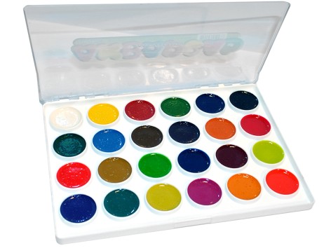 Фарби акварельні 24 кольори медові, прозора пластикова коробка 