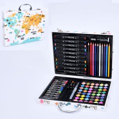 Набор для творчества акварельные краски,фломастеры, карандаши, воск.мел, кисточки, чемодан, 30-23-5см 