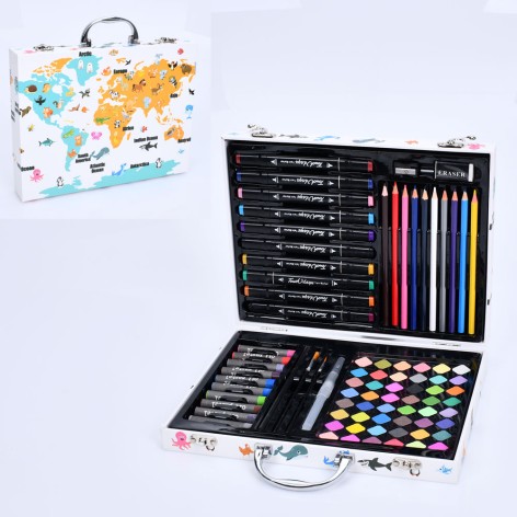 Набор для творчества акварельные краски,фломастеры, карандаши, воск.мел, кисточки, чемодан, 30-23-5см 