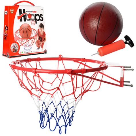 Баскетбольне кільце дитяче 45 см, металеве, сітка, м'яч гумовий 20 см, насос, в коробці, 45,5*53*11см