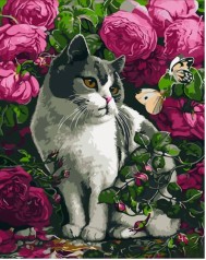 Набір для розпису по номерах Троянди і кіт Strateg розміром 30х40 см (SS6757)