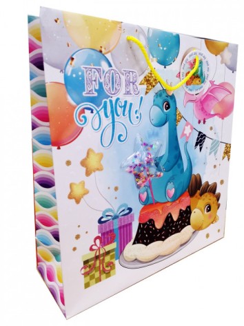 Пакет подарочный бумажный, 35х37х12 см, карт. мел. 190г/м2 + мат.лам. + 3D фигурная игрушка + глиттер 4 шт. в уп.