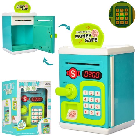 Копилка сейф, отпечаток пальца, затягивает купюры, муз, свет, бат, кор,14,5-20-14,5см 