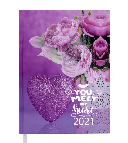 Дневник датированный 2021 ROMANTIC, A5, 336 стр., фиолетовый