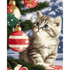 Набір для розпису по номерах. "Кошеня під ялинкою" 40х50 см