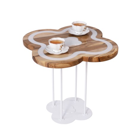 Журнальний стіл Vitan "Агат білий" натуральне дерево горіх епоксидна смола 650x650x540 мм