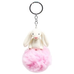 Брелок кролик з хутряною кулькою на браслеті 12 см рожевий
