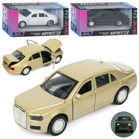 Машина АвтоСвіт, 1:32-38,метал,інерц, 13см,звук,світло,відчиняються двері/багажник/капот, гумові колеса,3 кольори, бат(табл), в кор-ці,15-7-7см /48/