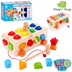 Дерев'яна іграшка Центр розвиваючий каталка (на шнурі), 23,5см, сортер, фігурки, 2 види (стукалка, ксилофон), в кор-ці, 24,5-16-9,5см 