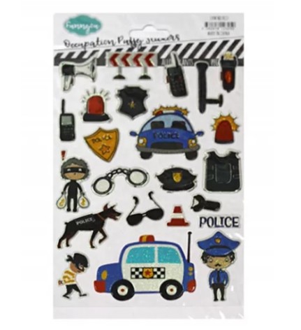 Наклейка пластиковая мягкая с глитером 14*25см, Полицейские 12шт/уп