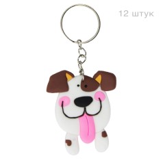 Брелок гумовий голова собаки біла вухата з язиком, 12 штук