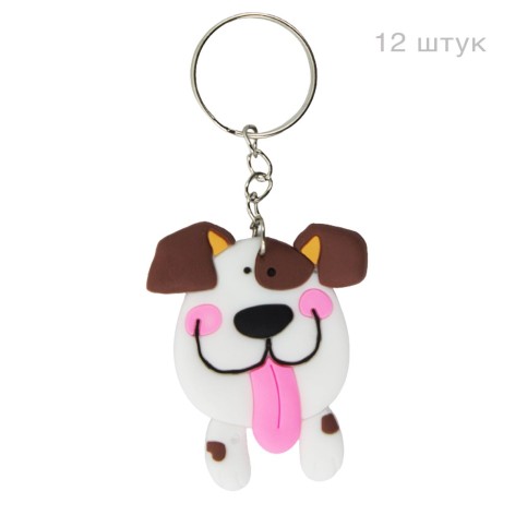 Брелок гумовий голова собаки біла вухата з язиком, 12 штук