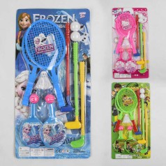 Набір ракеток 3 види, бадмінтон, теніс, гольф, волан, 2 м'ячики, 2 кульки, на листі  /60-2/