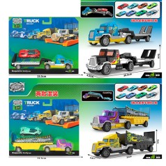 Трейлер інерція, 20,5см, машинка 7см, 4 види трейлерів/мікс видів машинок, метал+пластик, в кор-ці, 23,5-19-4,5см /72/