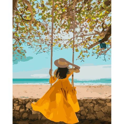 Набір для розпису по номерах У жовтій сукні біля моря Strateg розміром 40х50 см (GS1026)