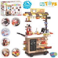 Магазин гриль, прилавок, прилавок-возик, 78-30,5-в102см,звук, світло, пара, мийка-ллється вода, каса, кавоварка-ллється вода(механіч), продукти, гроші, 77дет,на бат-ці, в кор-ці,44-57-17см /4/