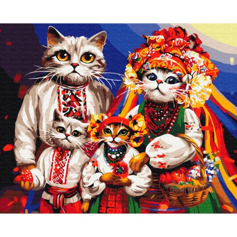 Набор для творчества картина по номерам, 30-40см, Украинская кошачья семья, в п/е, 30-40-2см 