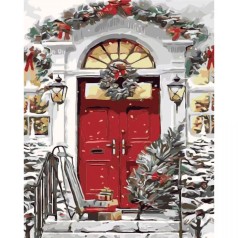 Набор для росписи по номерам Дом с елкой и подарками Strateg размером 40х50 см (GS1569)
