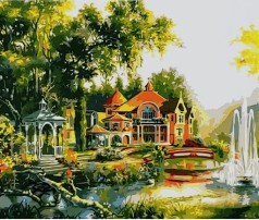 Набір для розпису по номерах Альтанка біля помістя Strateg розміром 40х50 см (GS040)