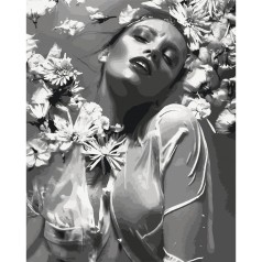 Картина по номерам Девушка в цветах на черно-белом фоне 40*50 см. Оригами LW 30580