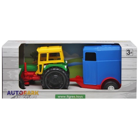 Трактор із причепом для коня жовтий+синій