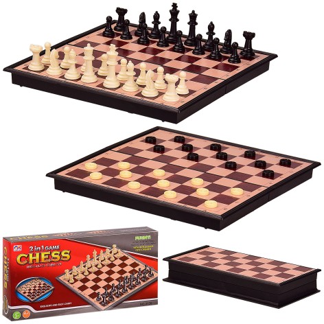Шахматы 2 в 1, в коробке 24*4*12 см, размер доски – 24*24*2 см