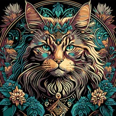 Картина по номерам Strateg ПРЕМИУМ Магия кота и цветов на черном фоне размером 30х30 см