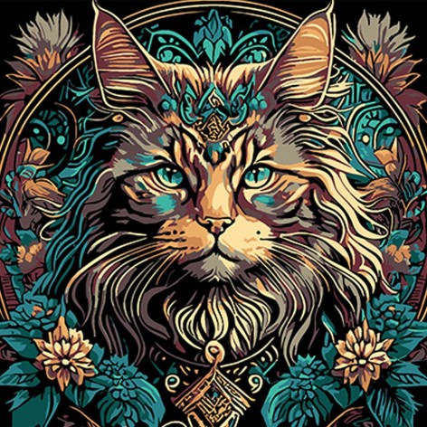 Картина по номерам Strateg ПРЕМИУМ Магия кота и цветов на черном фоне размером 30х30 см