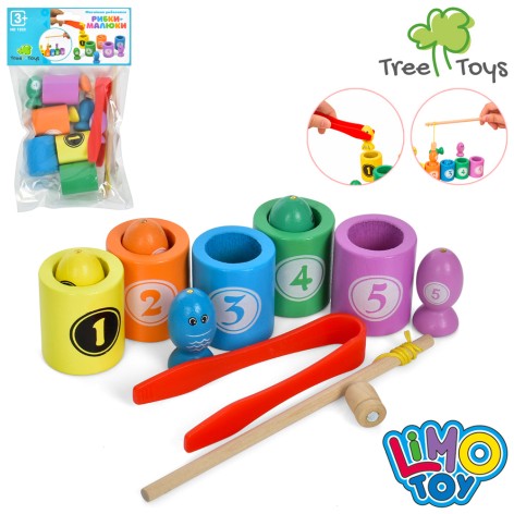 Дерев'яна іграшка Рибалка магнітна, рибки, ємності 5шт, вудка, пінцет, п/е, 24-14,5-4см 