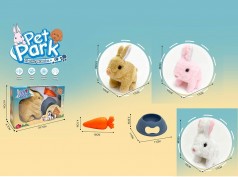 Мягкая игрушка интерактивный кролик 3 цвета, в наборе морковка, лоток, в кор. 19*9*30см