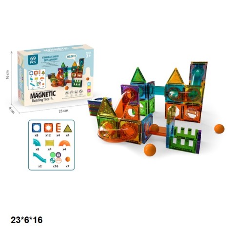 Конструктор магнітний з кульками 69 деталей 23*6*16см  D011