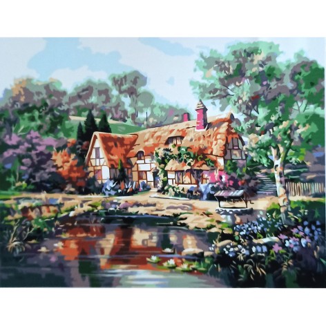Набір для розпису по номерах Хатинка біля води Strateg розміром 40х50 см (GS016)