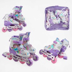 Ролики розмір 34-38 колір ФІОЛЕТОВИЙ, колеса PU, d колес – 6 см, переднє зі світлом, в сумці 