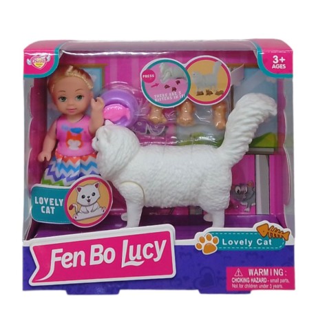 Кукла блондинка с кошкой и котята ВИД 1