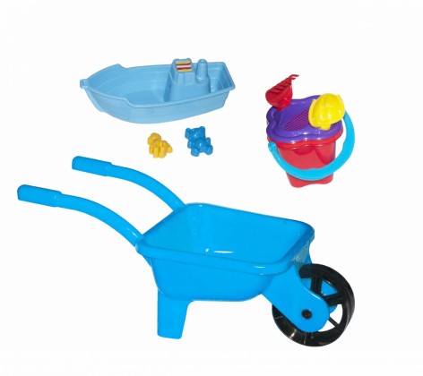 Тачка с челноком и песочным набором (голубая)